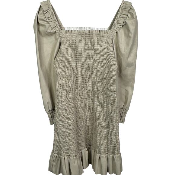 7 For All Mankind Faux Leather Smocked Ruffled Mini Dress Size L NWT - Picture 4 of 10